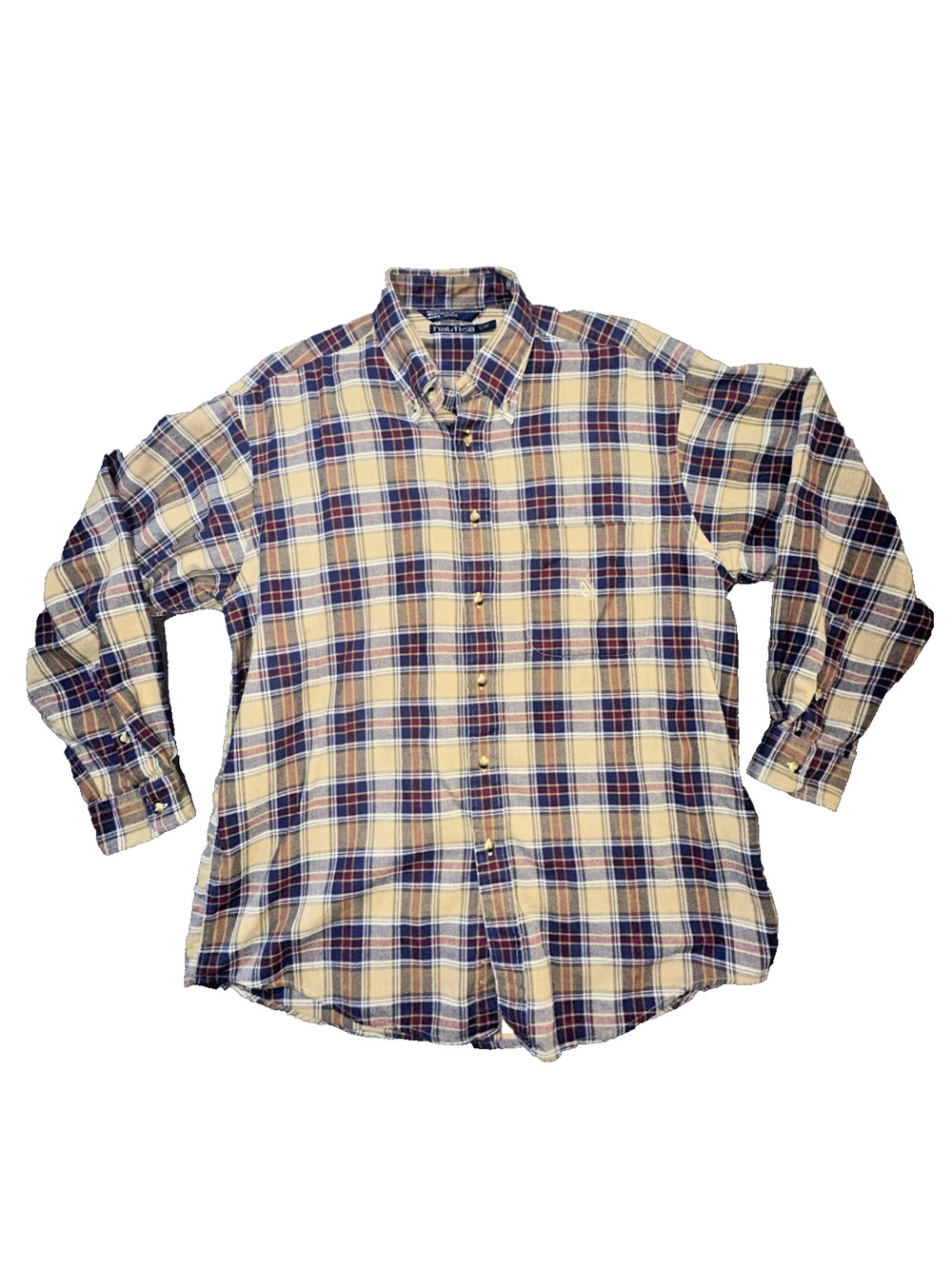 Men’s Plaid button down long sleeve shirt size Lg Nautica 100 % cotton collar